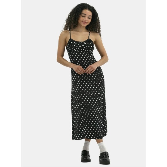 No Boundaries Dresses & Skirts - No Boundaries Maxi Slip Dress Women M Black White Polka Dot Retro Rockabilly 90s